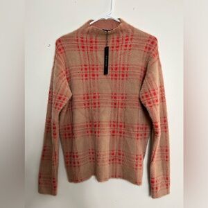 SOLD~Tahari Plaid Fuzzy Sweater size Small Red Beige